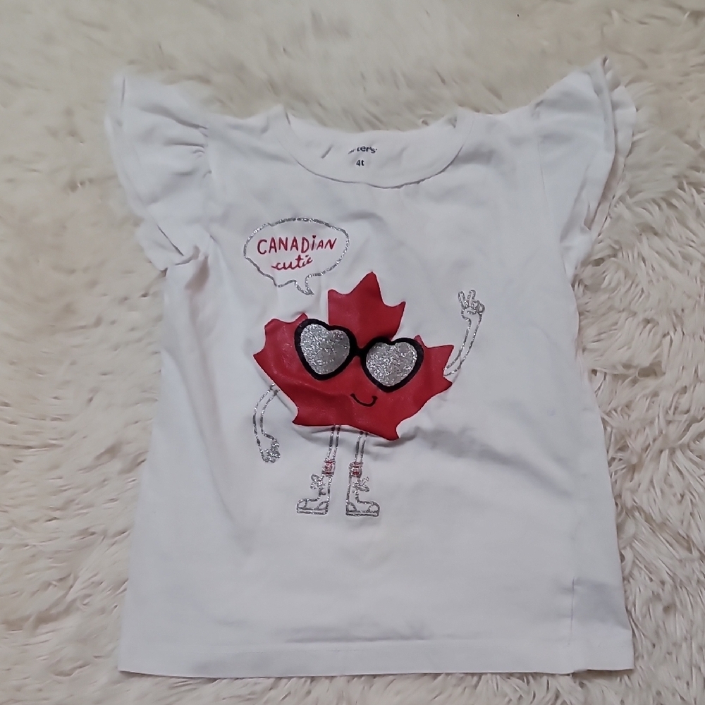 Carter's, White and Red Short Sleeve Tee, Size  4T, Canadian Shirt